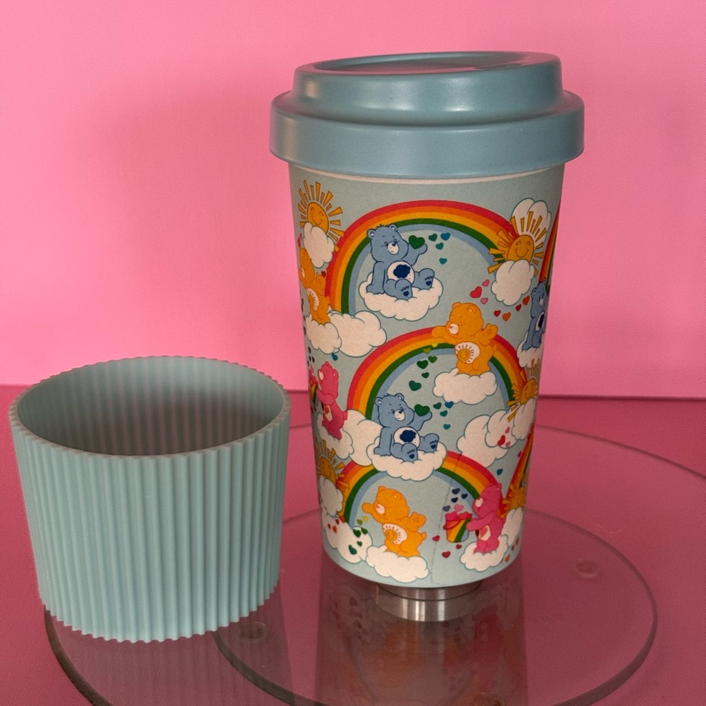 Care Bears Rainbow Travel Cup with Light Blue Lid and Grip